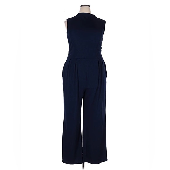 NWT PRETTYGARDEN Elegant Navy Sleeveless Long Jumpsuit, Ribbed Knit, Mock Neck - Picture 12 of 15